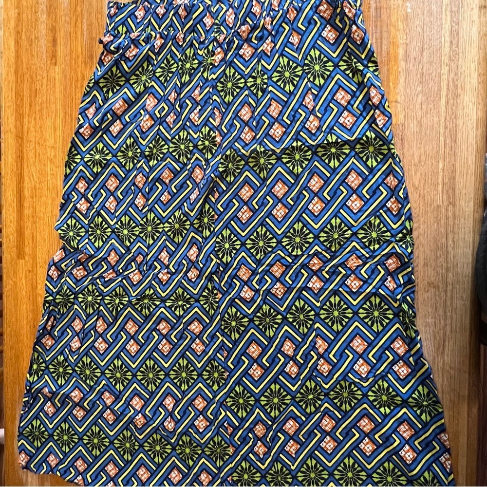 Chances R Women 1XL Blue Yellow Orange Geometric Asymmetrical‎ Maxi Skirt